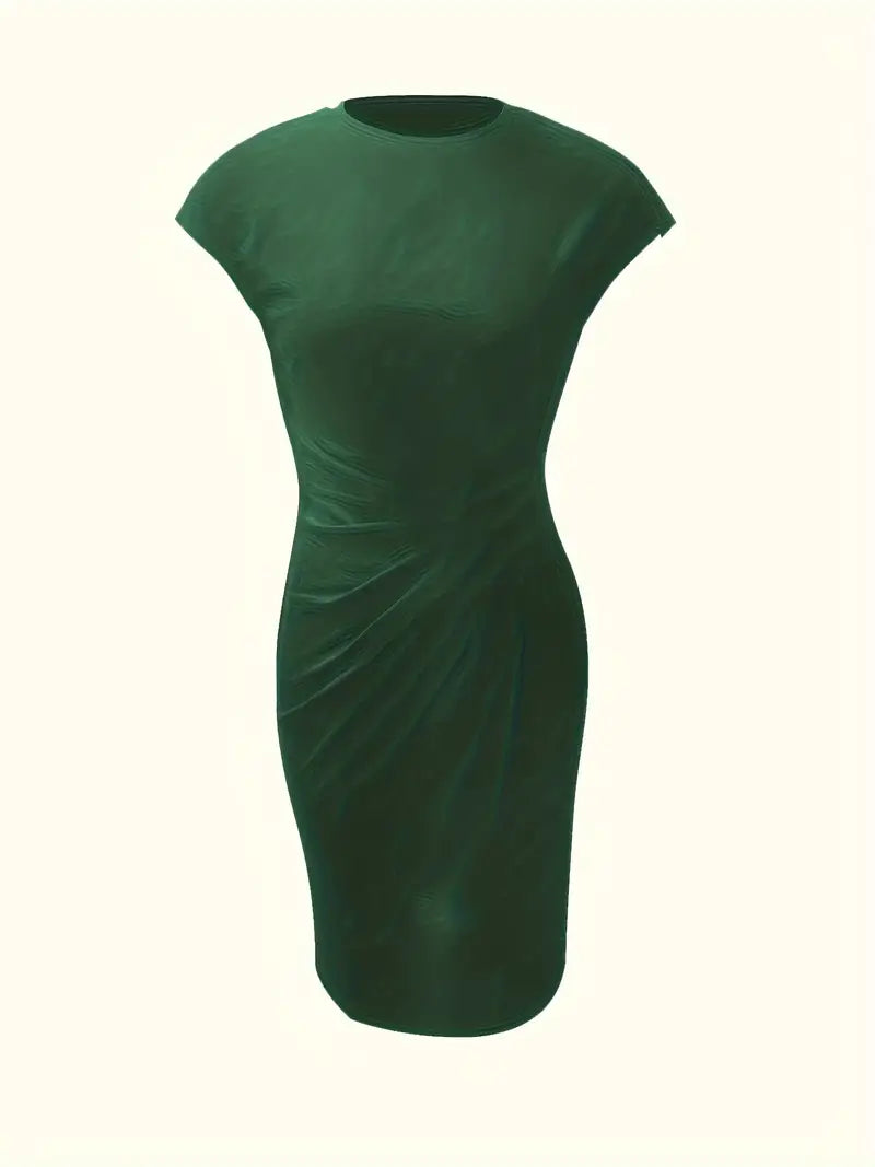 Genevieve Women's Midi Dress – Elegant Round Neck Dress with Flattering Silhouette & Timeless Style