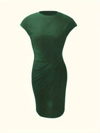 Genevieve Women's Midi Dress – Elegant Round Neck Dress with Flattering Silhouette & Timeless Style
