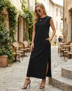 Coralie Women's Sleeveless Maxi Dress with Side Slit, Pockets & Wrinkle-Resistant Fabric