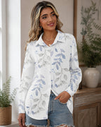 Nadia - Printed Cotton Button Down Long Sleeve Collared Shirt for Women Casual Blouse