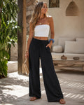 Lualhati - Flowy Wide Leg Palazzo Pants with Drawstring Waist and Side Pockets