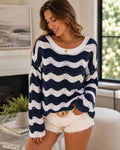 Lourdes - Linen Blend Oversized Striped Crochet Bell Sleeve Summer Sweater for Women