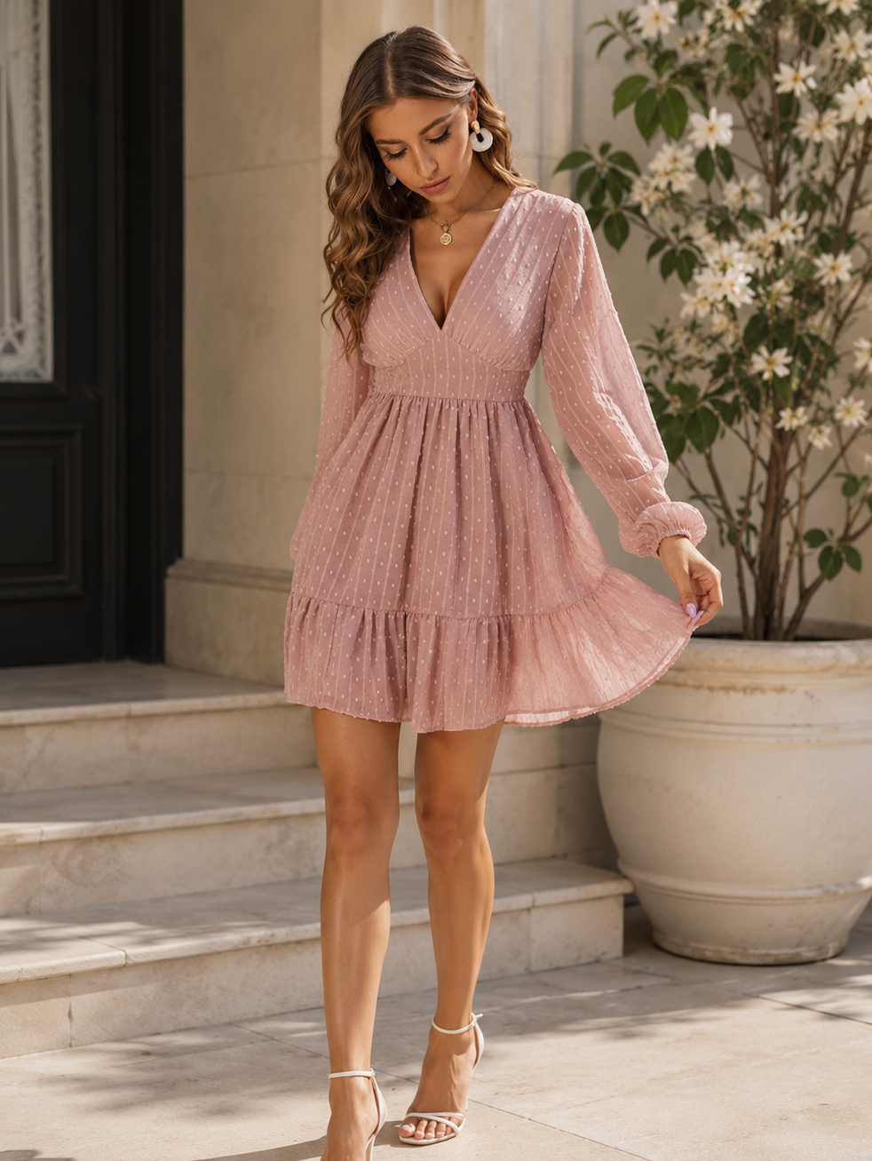 Amélie Women's Polka Dot Dress – Lightweight Fit & Flare Dress with Long Sleeves
