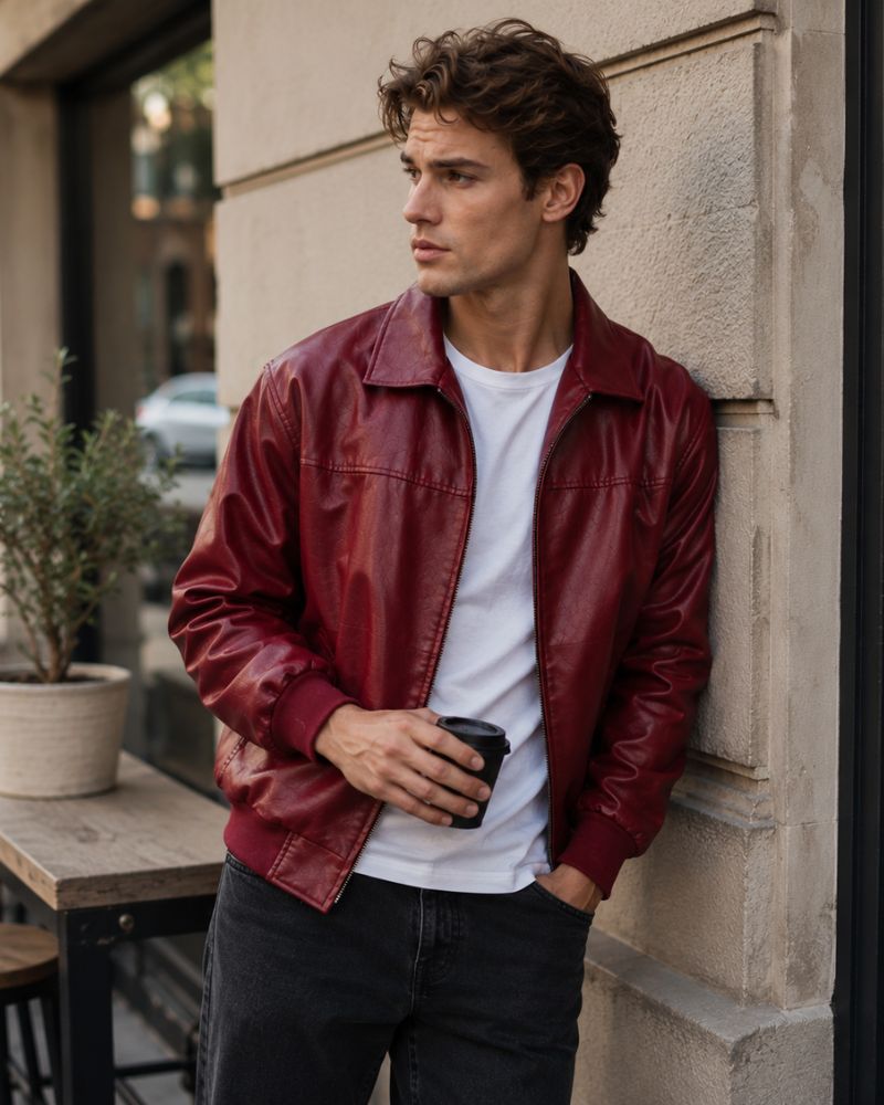Garrick Men's Faux Leather Jacket – Oversized Zip-Up Jacket with Relaxed Shoulders & Urban Style