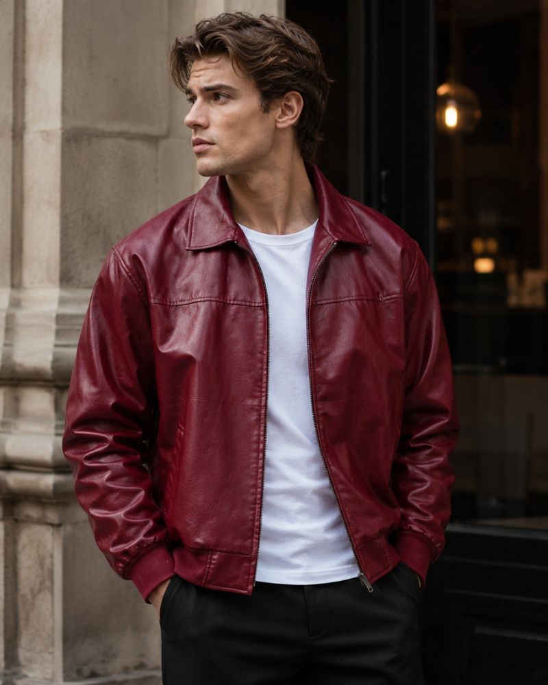 Garrick Men's Faux Leather Jacket – Oversized Zip-Up Jacket with Relaxed Shoulders & Urban Style