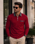 Dorian Men's Long Sleeve Polo Shirt with Zip Collar & Classic Check Pattern
