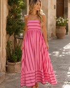 Seraphina Women's Striped Maxi Dress with Smocked Back, Cut-Out Detail & Pockets