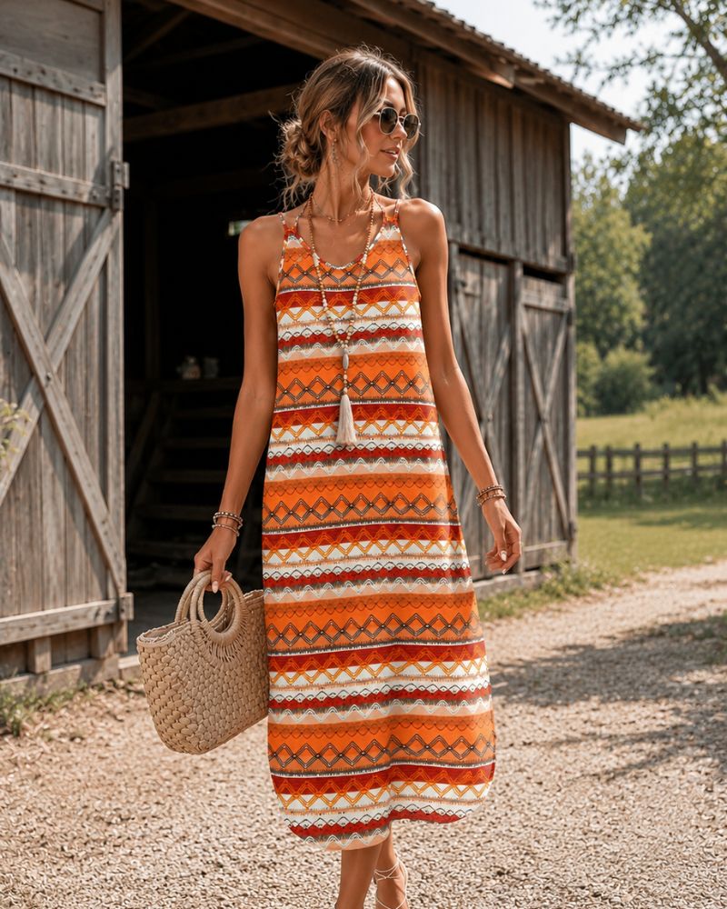 Liora Women's Halter Neck Maxi Dress with Curved Hem & Flowy Silhouette