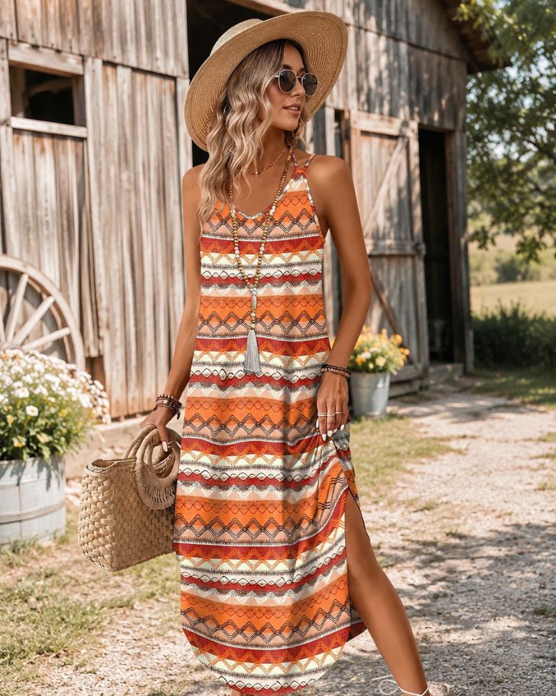 Liora Women's Halter Neck Maxi Dress with Curved Hem & Flowy Silhouette