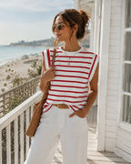 Marielle Women's Cap Sleeve Crew Neck Top with Relaxed Fit Everyday Tee