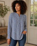 Marceline Women's Printed Long Sleeve Popover Blouse in Lightweight Viscose Relaxed Fit