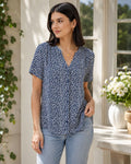Aislynn Printed Short Sleeve Button Front V-Neck Viscose Blouse for Everyday Style
