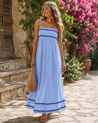 Elowyn Women's Square Neck Maxi Dress with Smocked Back, Ruffle Hem & Pockets