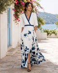 Tahlia Women's Floral Spring Dress with V-Neck, Waist Belt & Flared Skirt