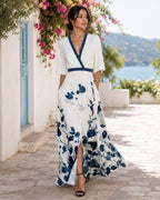 Tahlia Women's Floral Spring Dress with V-Neck, Waist Belt & Flared Skirt