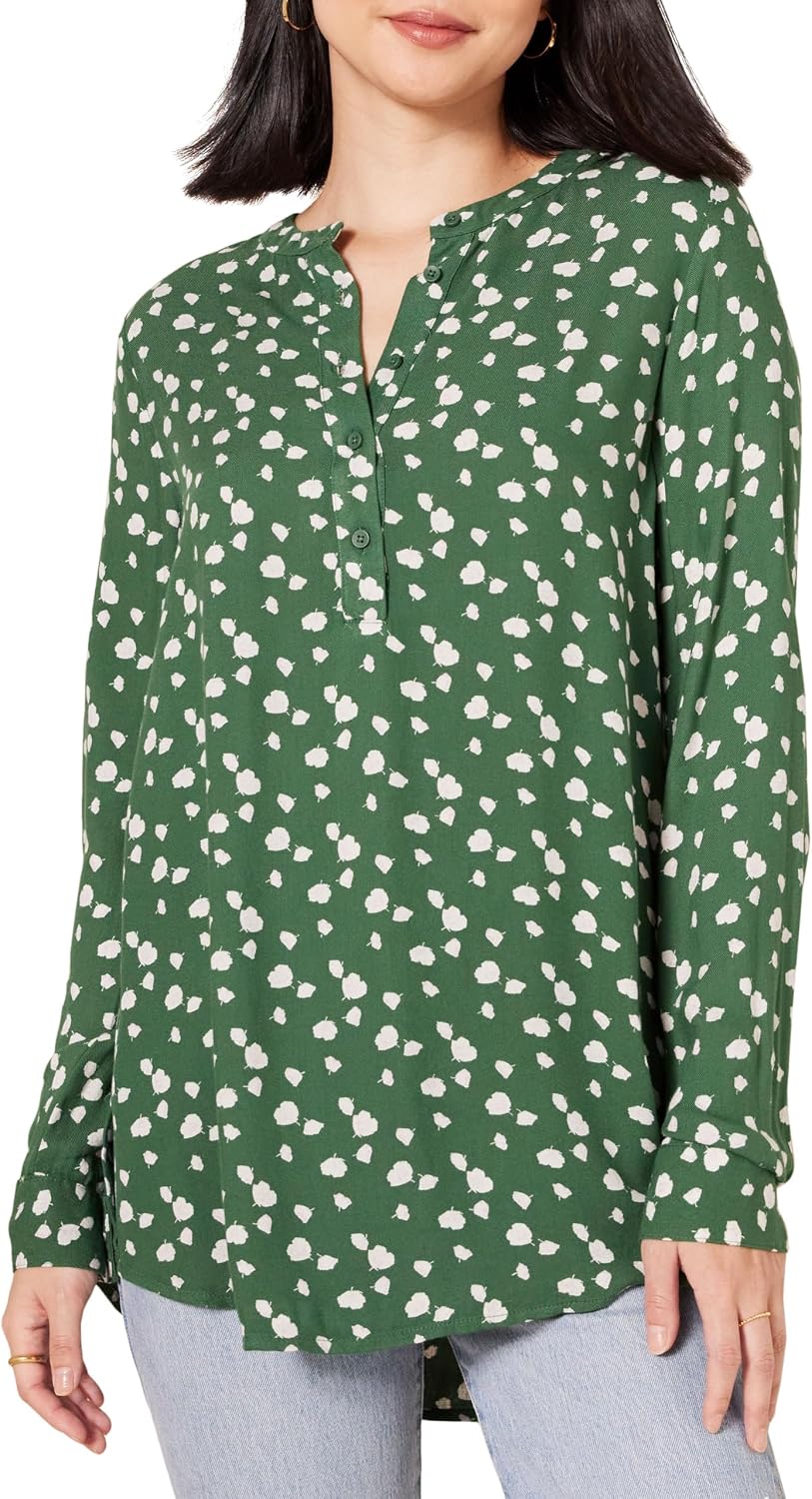 Marceline Women's Printed Long Sleeve Popover Blouse in Lightweight Viscose Relaxed Fit