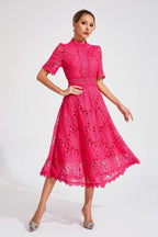 Giada Women’s Lace Midi Dress – Elegant Cut-Out Party Dress with Short Sleeves