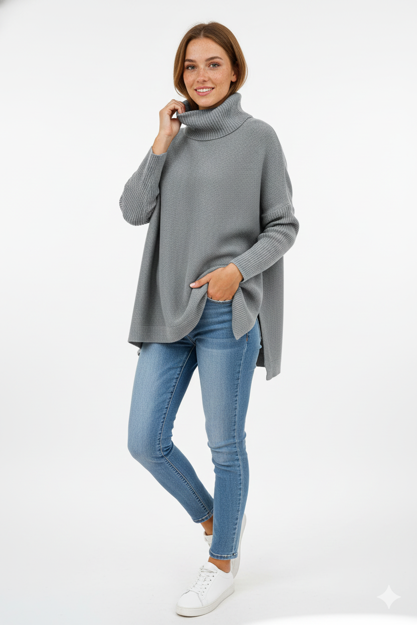 Odette Women's Oversized Turtleneck Sweater – Ultra-Soft Knit Pullover for Fall & Winter