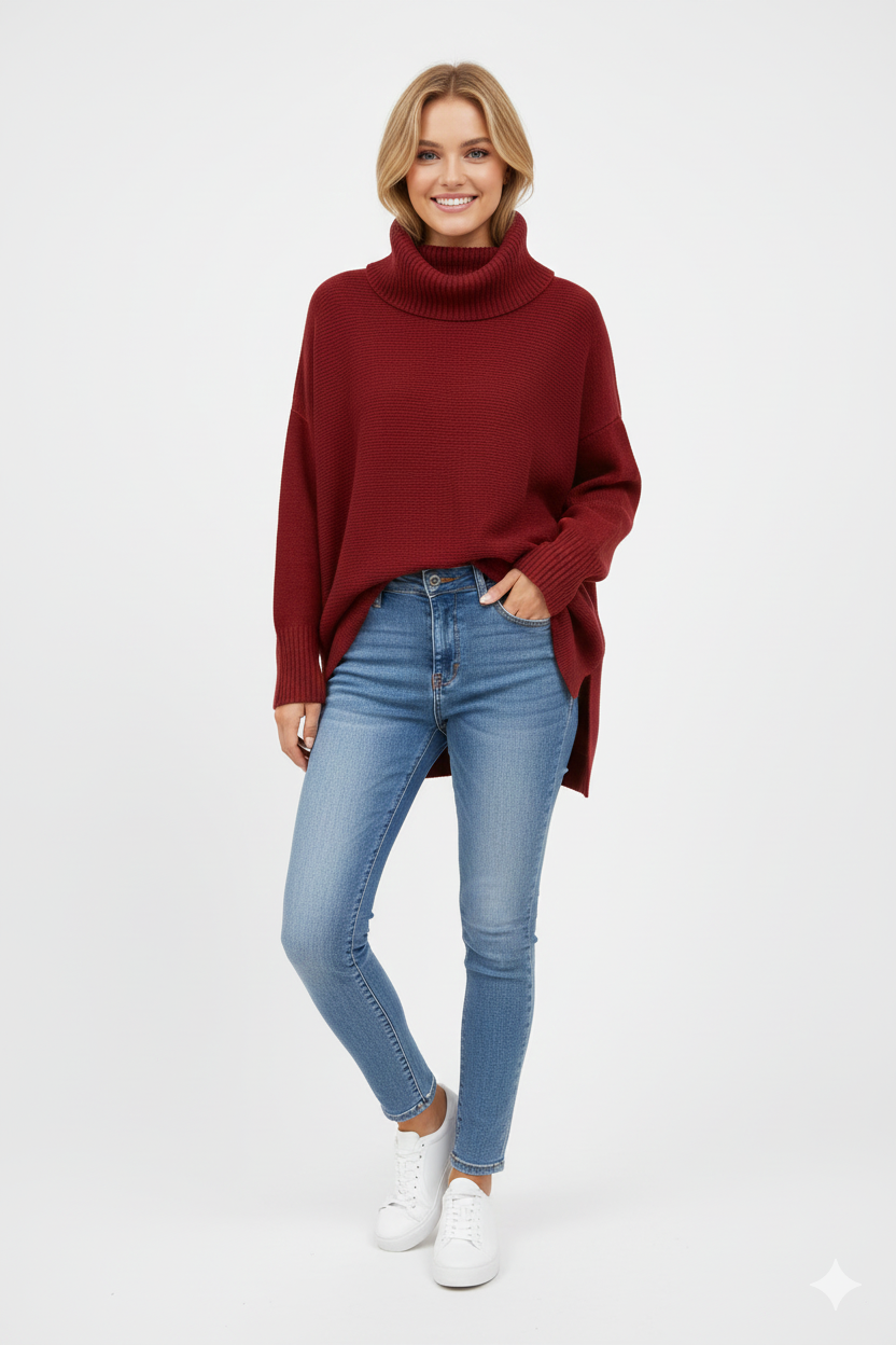 Odette Women's Oversized Turtleneck Sweater – Ultra-Soft Knit Pullover for Fall & Winter