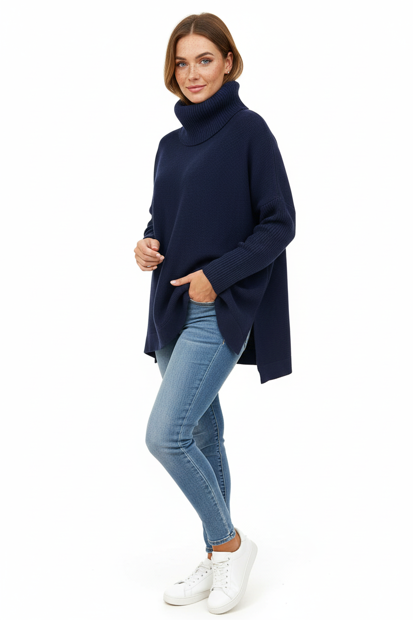 Odette Women's Oversized Turtleneck Sweater – Ultra-Soft Knit Pullover for Fall & Winter