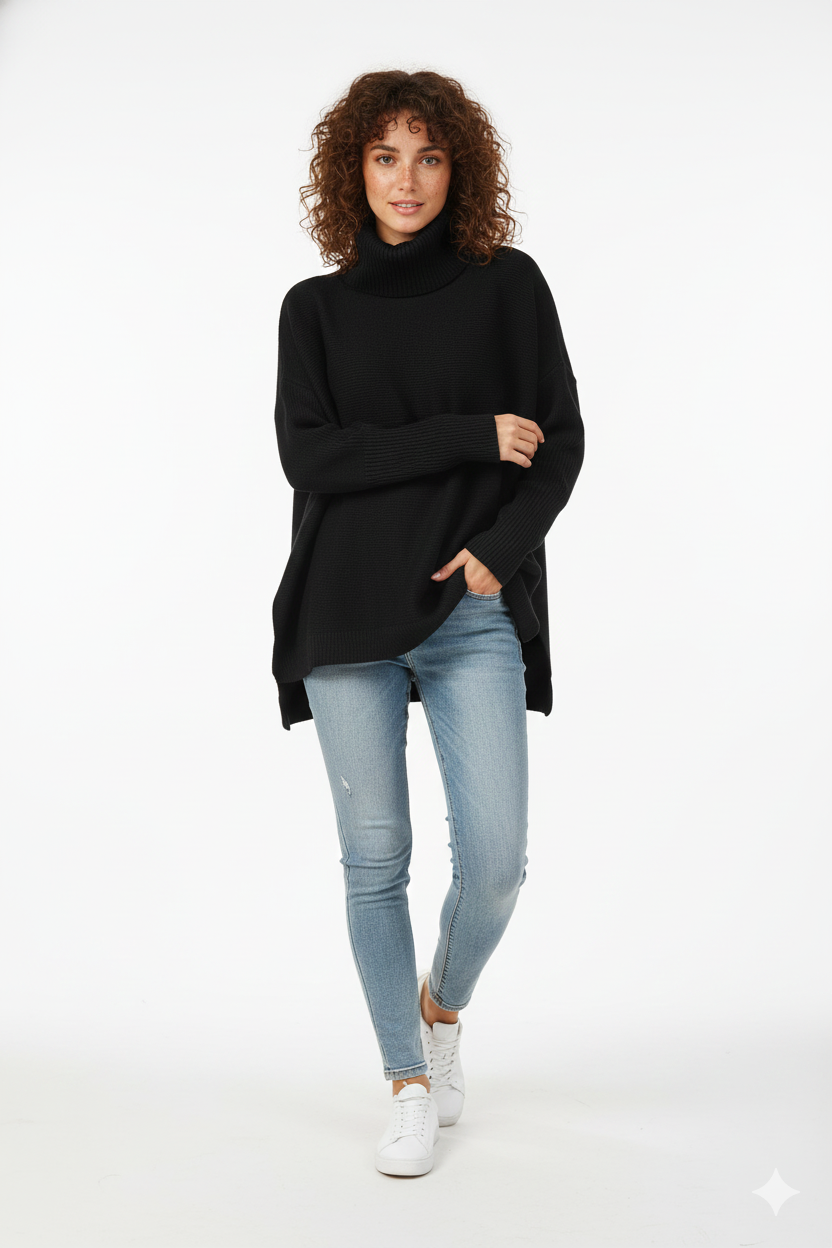 Odette Women's Oversized Turtleneck Sweater – Ultra-Soft Knit Pullover for Fall & Winter