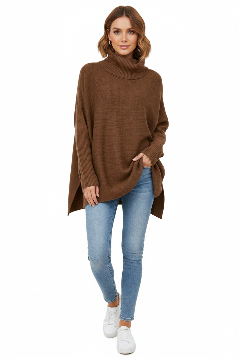 Odette Women's Oversized Turtleneck Sweater – Ultra-Soft Knit Pullover for Fall & Winter