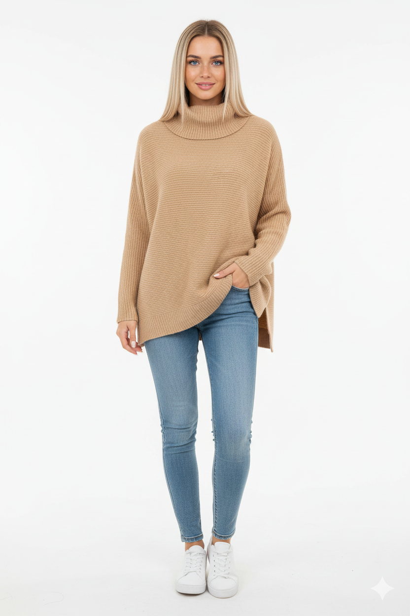 Odette Women's Oversized Turtleneck Sweater – Ultra-Soft Knit Pullover for Fall & Winter