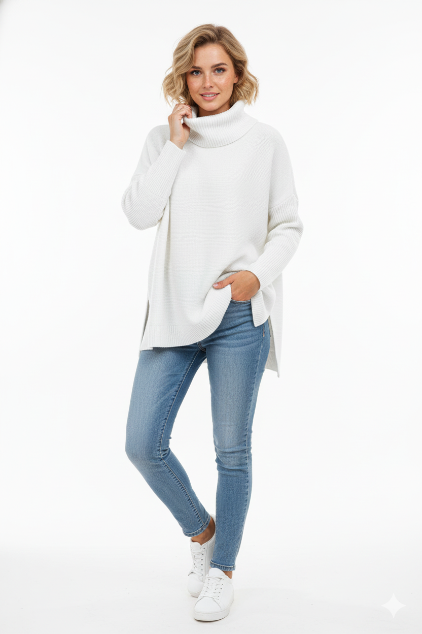 Odette Women's Oversized Turtleneck Sweater – Ultra-Soft Knit Pullover for Fall & Winter