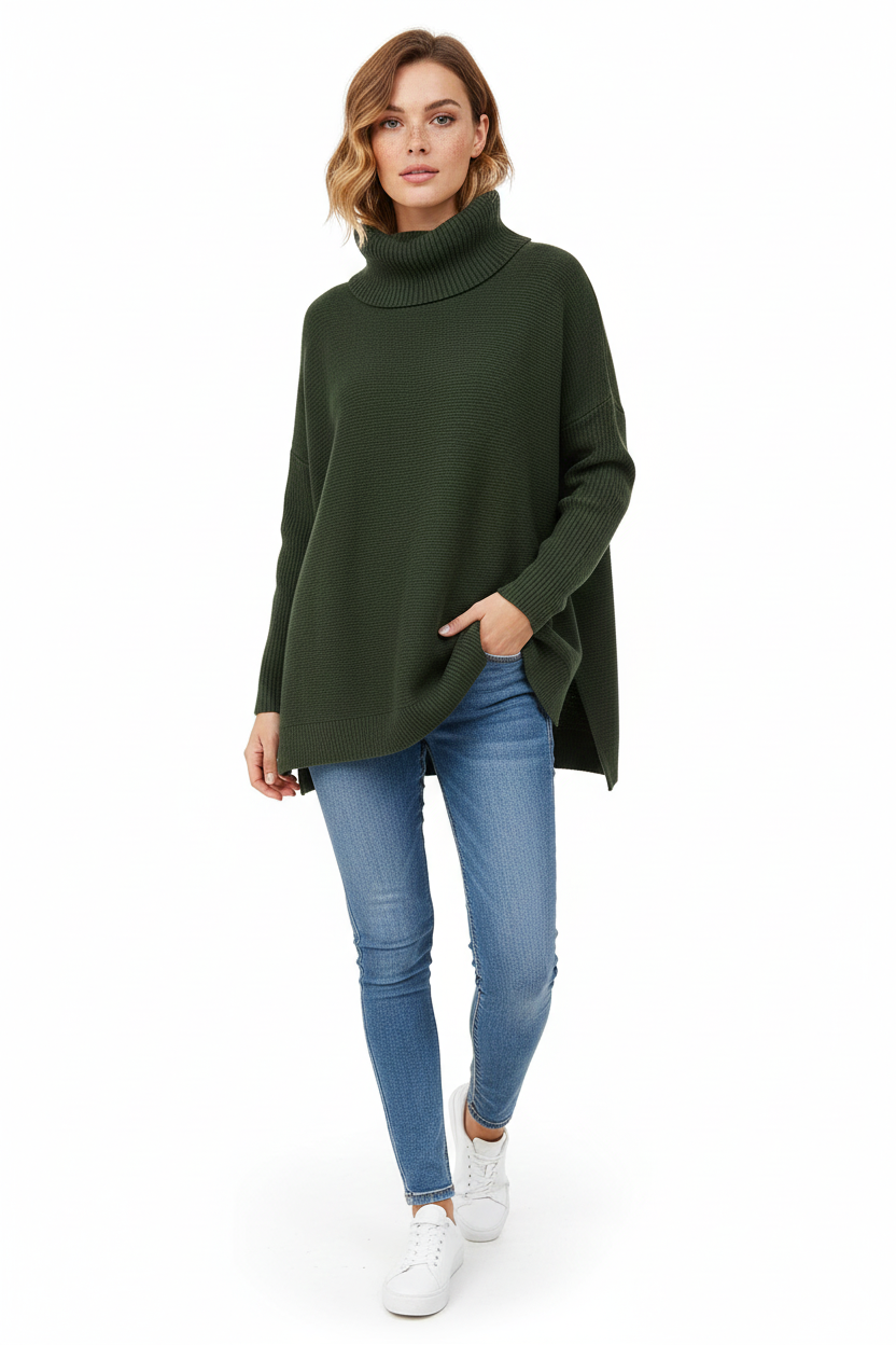 Odette Women's Oversized Turtleneck Sweater – Ultra-Soft Knit Pullover for Fall & Winter