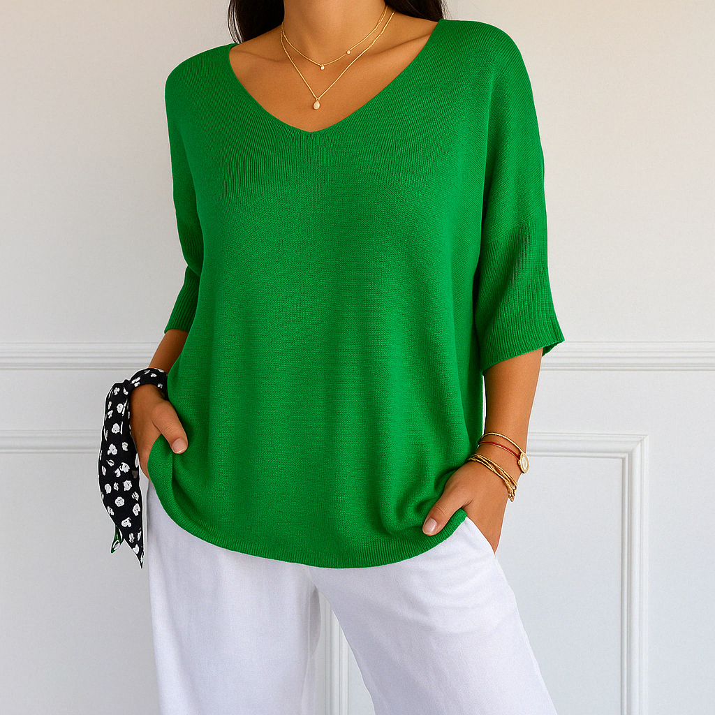 Roselyn Women's V-Neck Knit Sweater – Soft Fine Gauge Pullover with Timeless Elegant Style