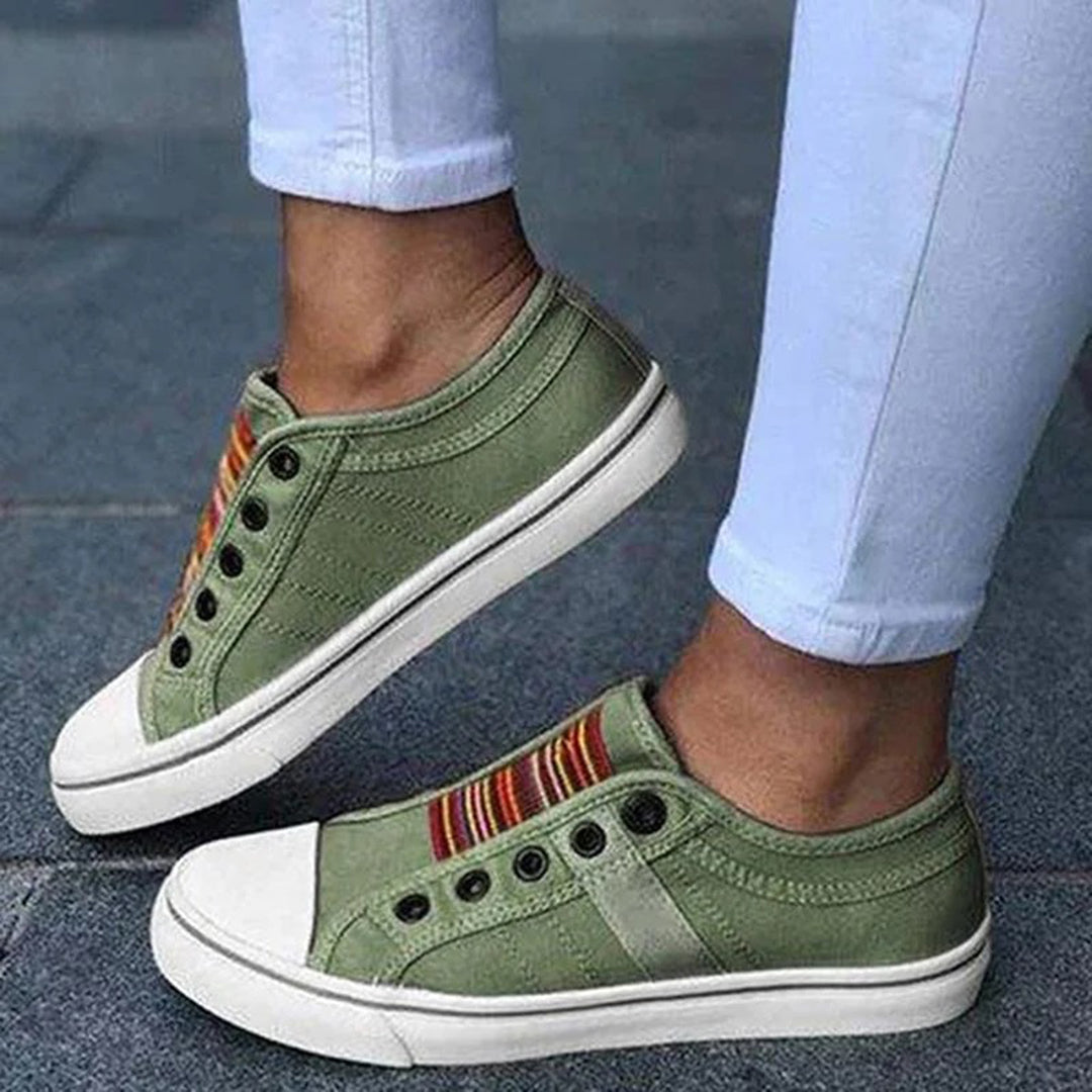 Nerissa Women’s Slip-On Sneakers – Comfortable Striped Casual Shoes with Cushioned Sole