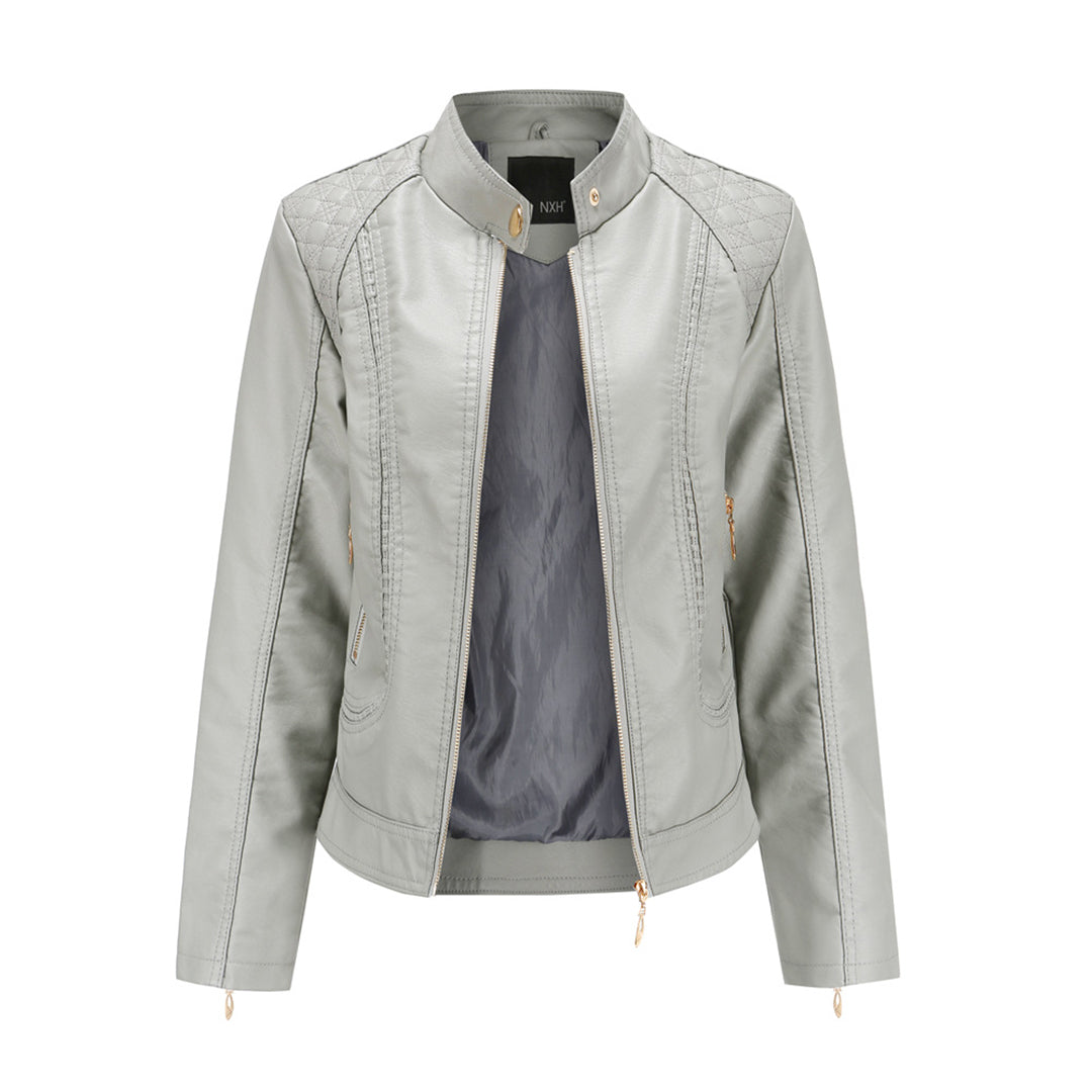 Sienna Women's Genuine Leather Jacket – Stand Collar Moto Jacket with Zip Details & Modern Tailored Fit