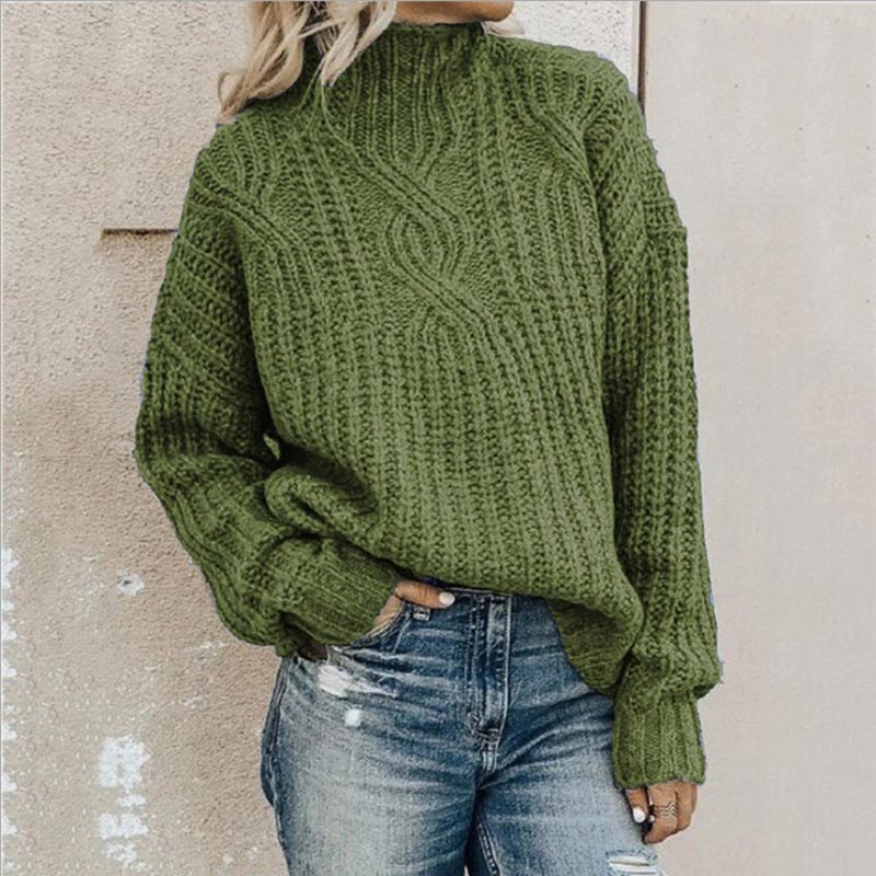 Soraya Women's Cable Knit Sweater – Cozy High Neck Pullover with Relaxed Fit