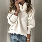 Delfina Women's Turtleneck Sweater – Elegant Button-Detail Knit with Comfortable Fit