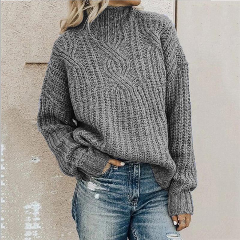 Soraya Women's Cable Knit Sweater – Cozy High Neck Pullover with Relaxed Fit