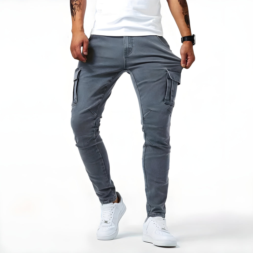 Maddox Men's Stretch Denim Cargo Pants – Modern Utility Jeans with Comfortable Slim Fit