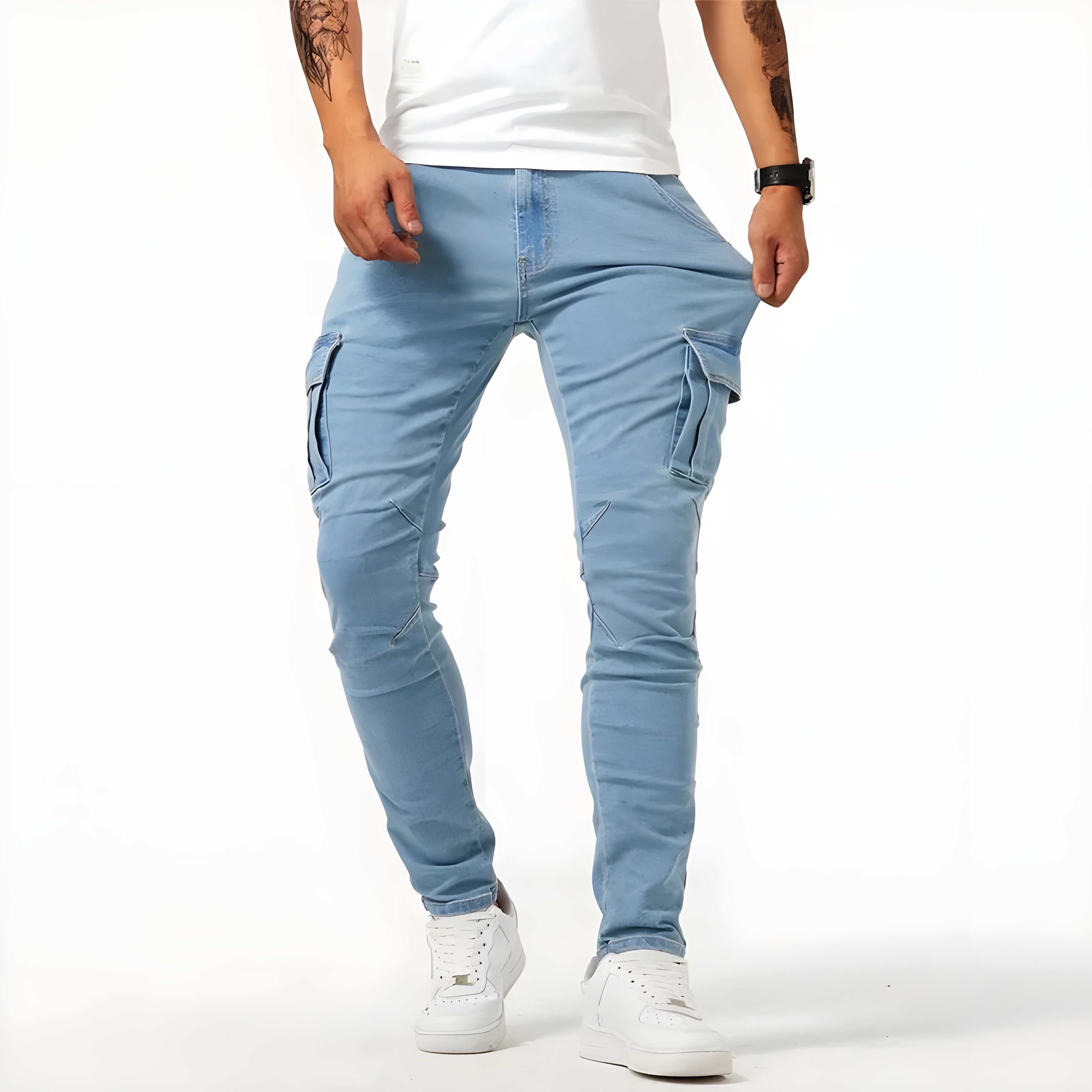 Maddox Men's Stretch Denim Cargo Pants – Modern Utility Jeans with Comfortable Slim Fit