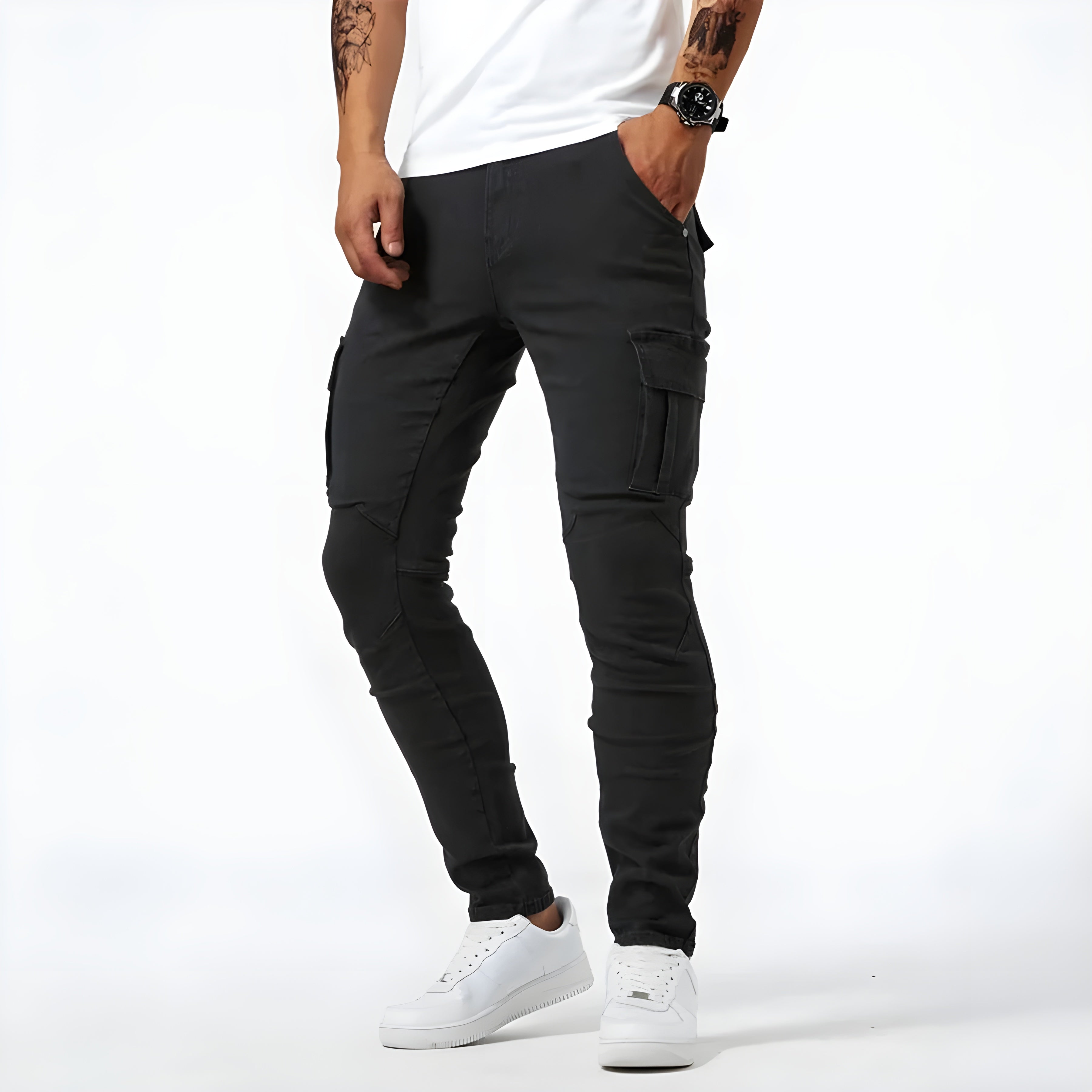 Maddox Men's Stretch Denim Cargo Pants – Modern Utility Jeans with Comfortable Slim Fit