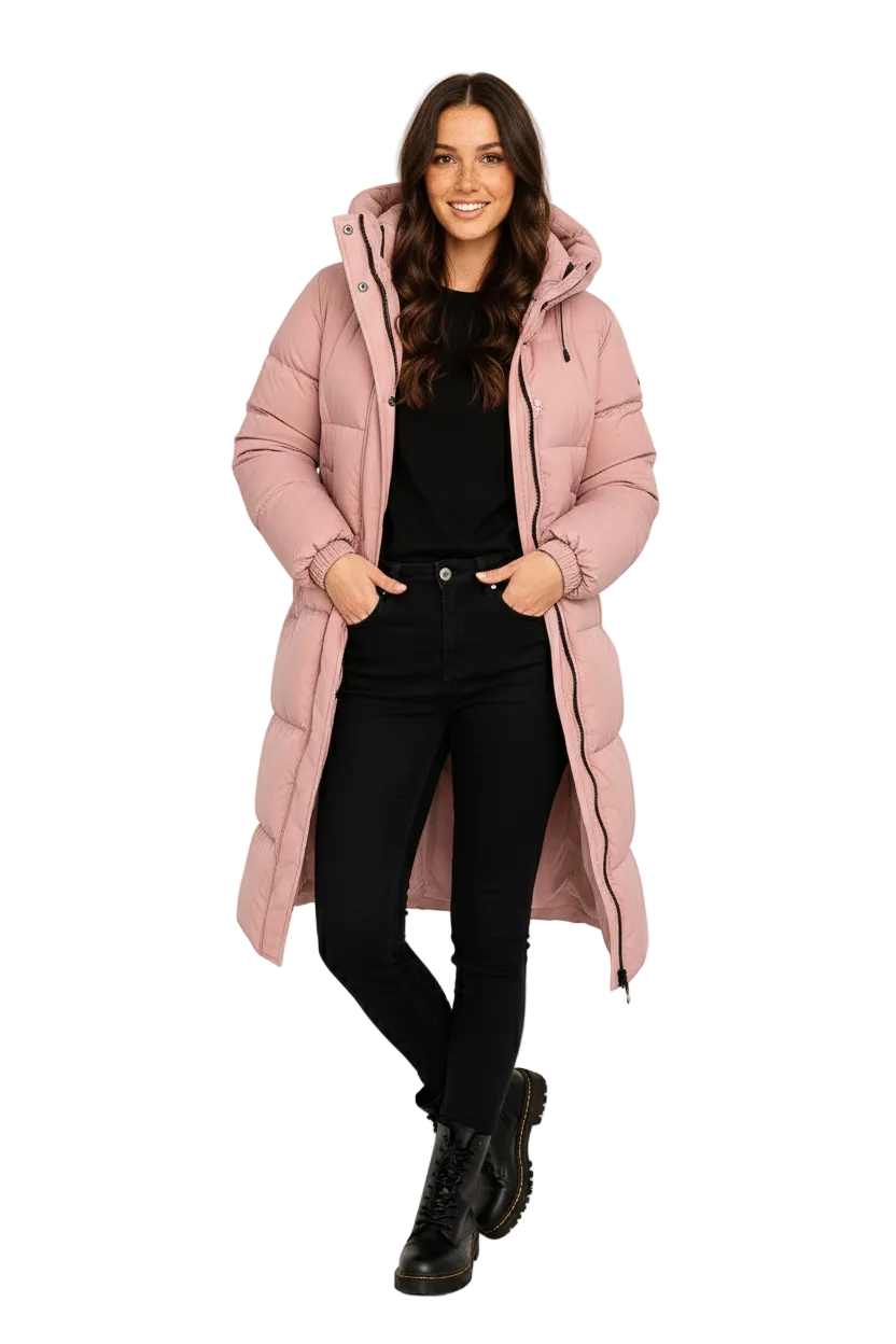 Laura Women’s Long Puffer Coat – Oversized Quilted Winter Jacket with Warm Padding