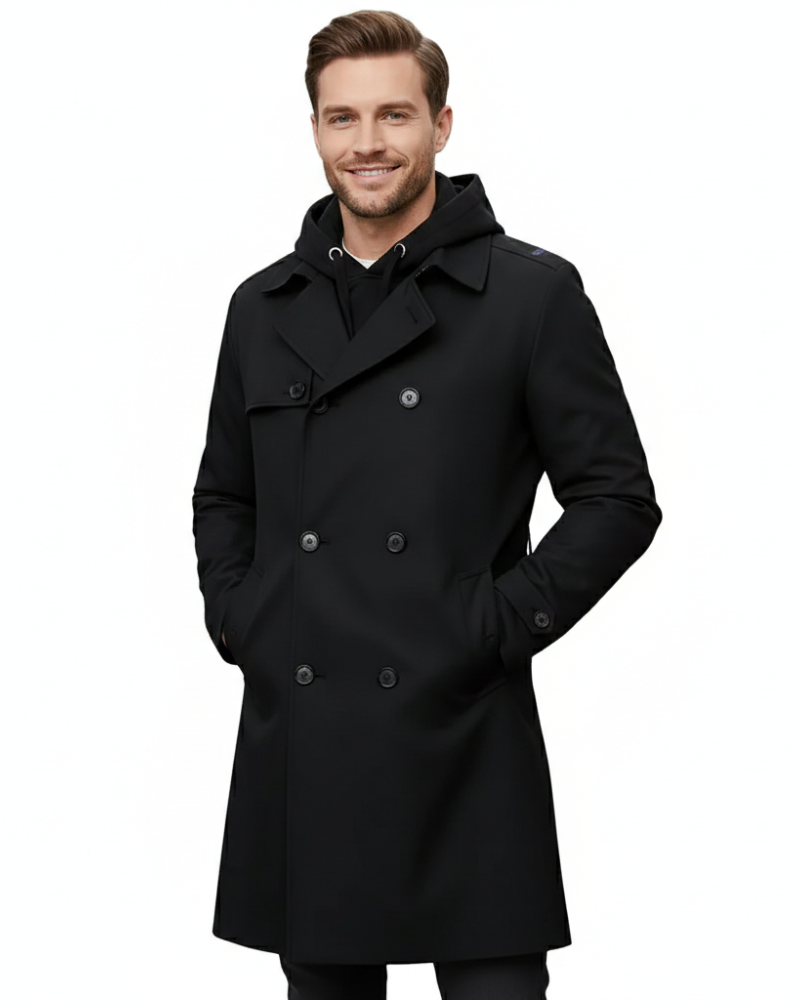 Evander Men's Double-Breasted Trench Coat – Classic Belted Overcoat with Notch Lapel & Tailored Fit