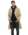 Evander Men's Double-Breasted Trench Coat – Classic Belted Overcoat with Notch Lapel & Tailored Fit