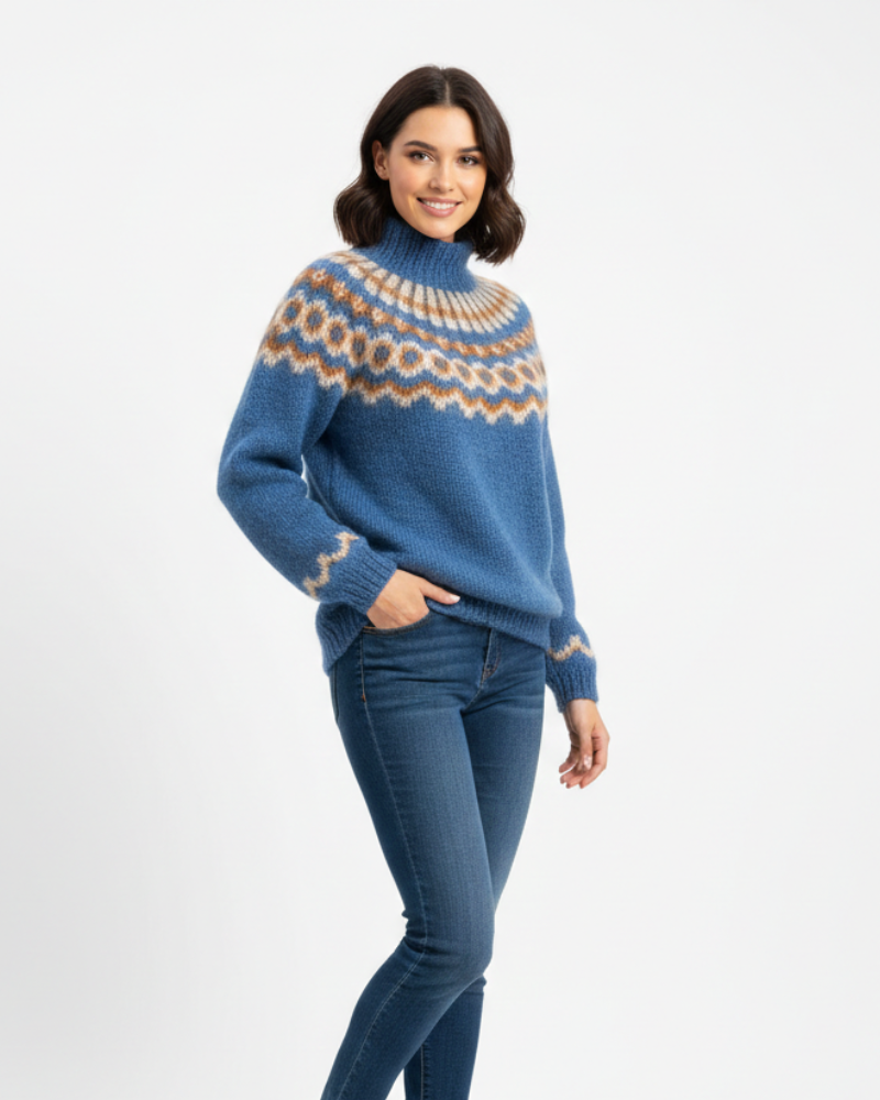 Alora Women's Icelandic Mohair Knit Sweater with Nordic Pattern & Relaxed Fit