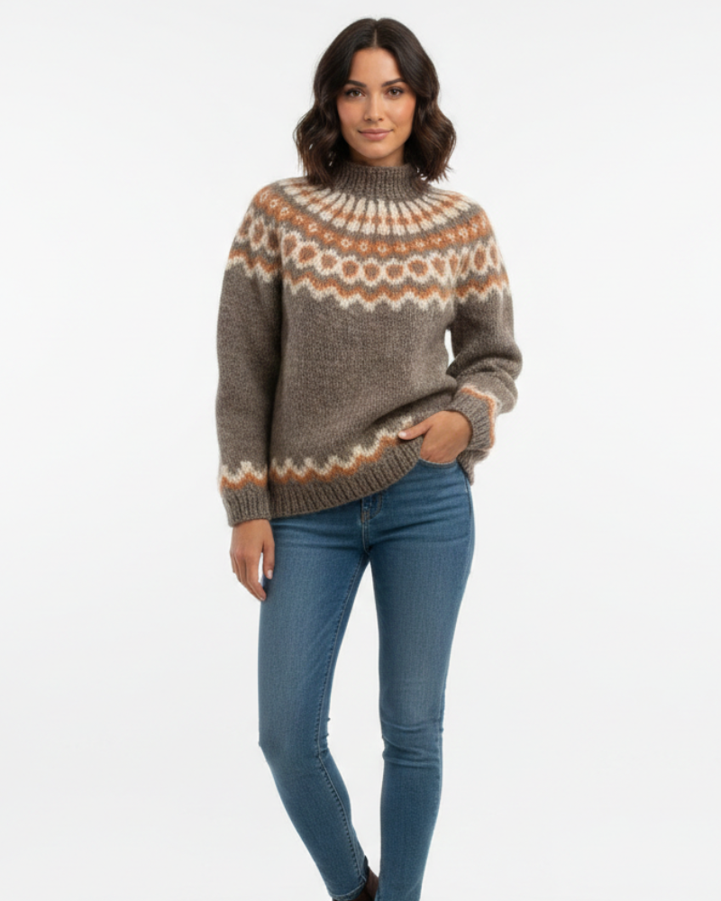 Alora Women's Icelandic Mohair Knit Sweater with Nordic Pattern & Relaxed Fit