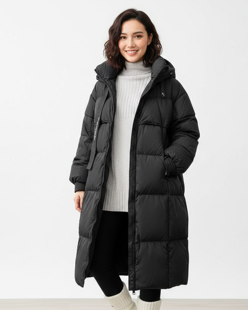 Claire Women's Long Hooded Parka – Warm Relaxed Winter Coat with Straight Silhouette