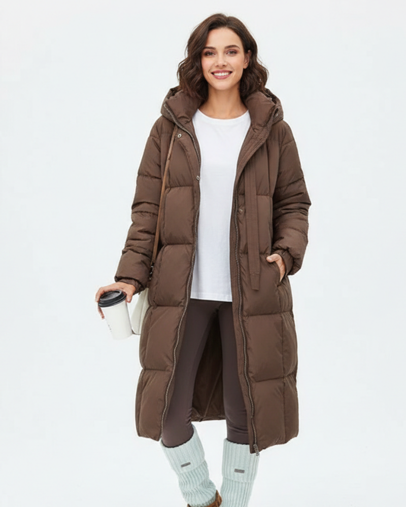 Claire Women's Long Hooded Parka – Warm Relaxed Winter Coat with Straight Silhouette