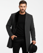 Preston Men's Long Winter Coat – Wind-Resistant Single-Breasted Overcoat with Classic Lapel