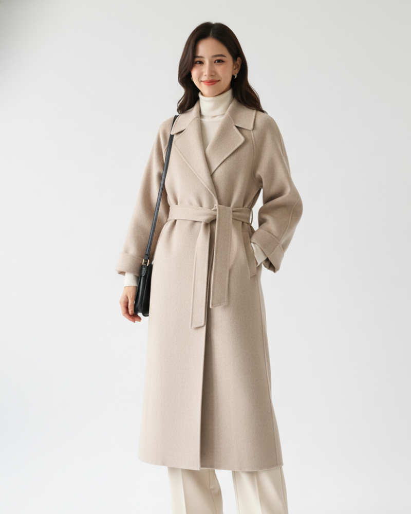 Odette Women's Long Wool Blend Coat – Elegant Tailored Winter Coat with Classic Lapel Collar