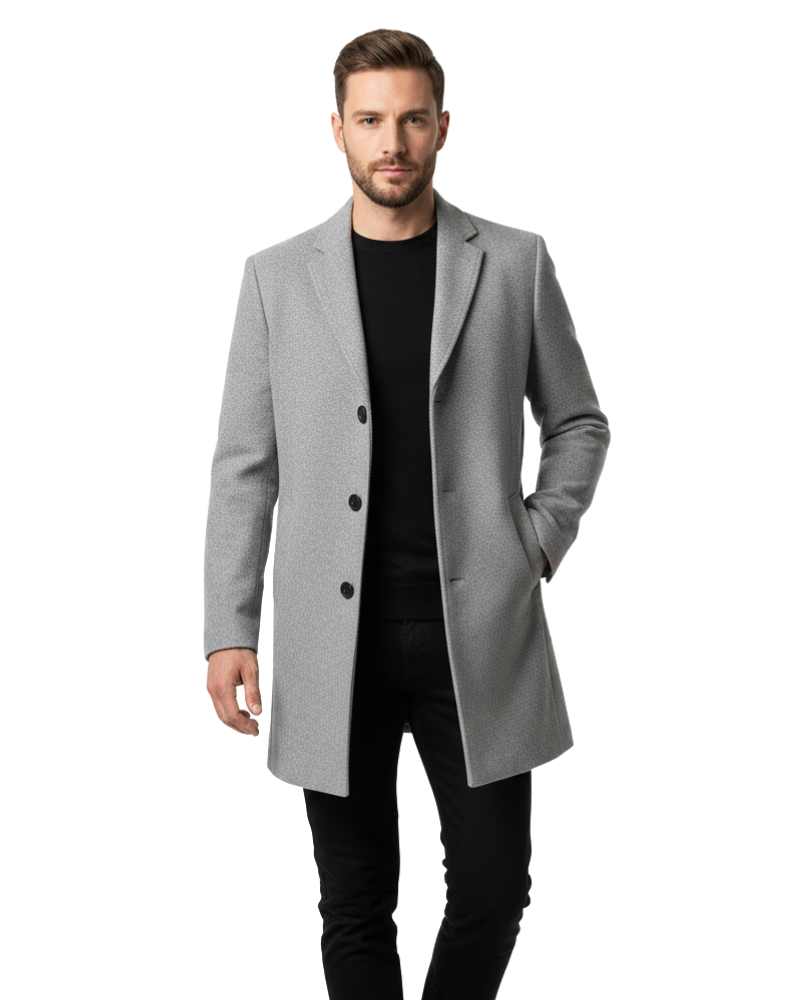 Preston Men's Long Winter Coat – Wind-Resistant Single-Breasted Overcoat with Classic Lapel