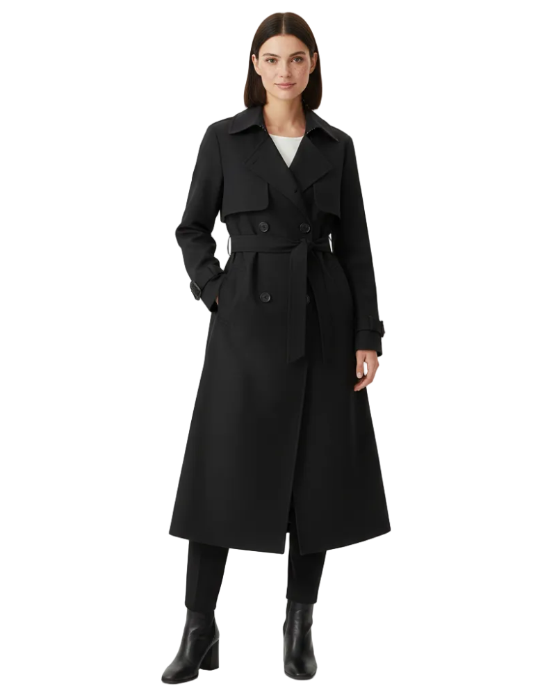 Scarlett Women's Double-Breasted Trench Coat – Belted Mid-Length Coat with Tailored Fit