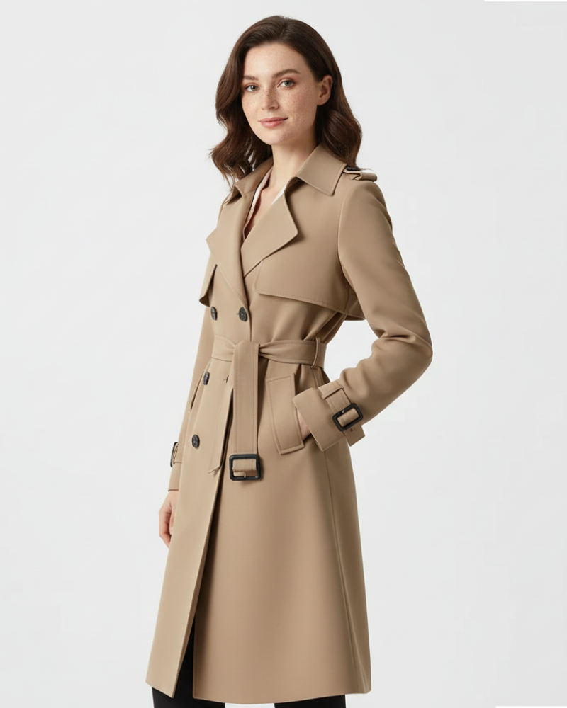 Scarlett Women's Double-Breasted Trench Coat – Belted Mid-Length Coat with Tailored Fit